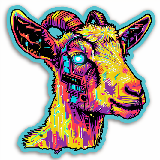 Goat cyber punk majestic Expressive surreal Vinyl Decal Sticker for Car, Laptop, Tumbler and more # F020604-4" x 4"