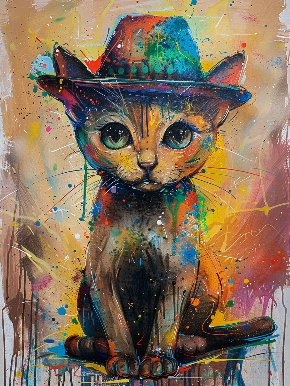 Colorful space Burmese cat with a hat Expressive surreal by Hebru Bra Poster # F024643