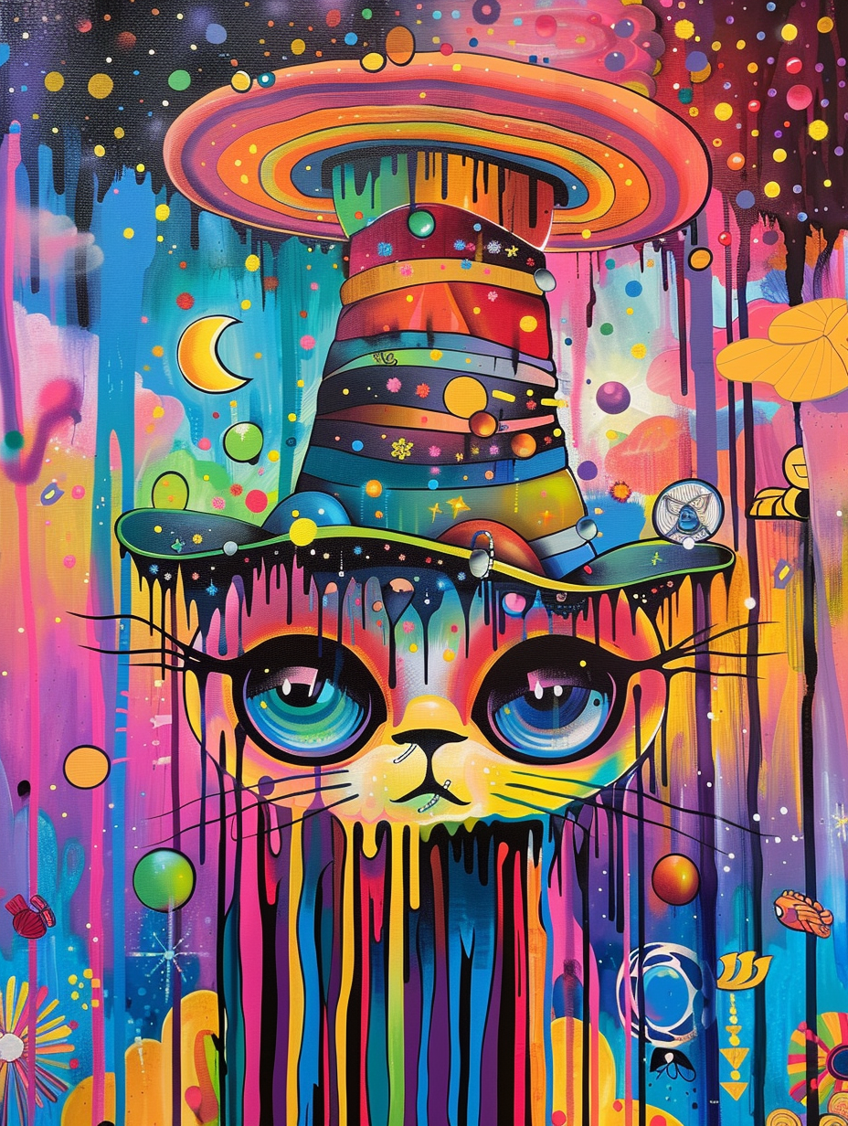 Colorful space Ragdoll cat with a hat Expressive surreal Poster # F024664