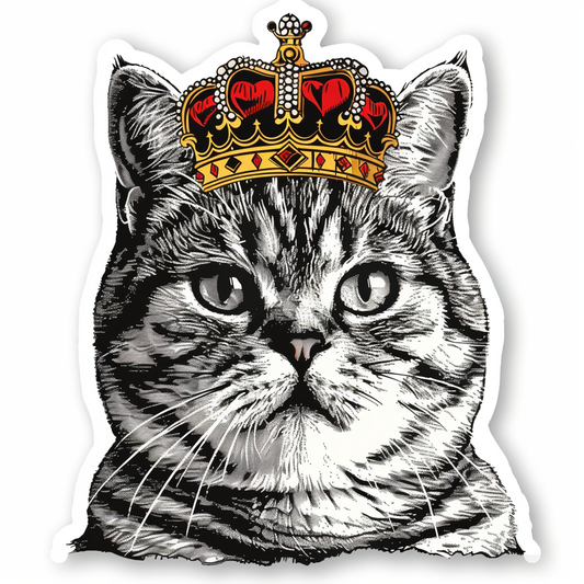 American Shorthair Cat crowned majestic Expressive surreal Vinyl Decal Sticker for Car, Laptop, Tumbler and more # F019838-4" x 4"
