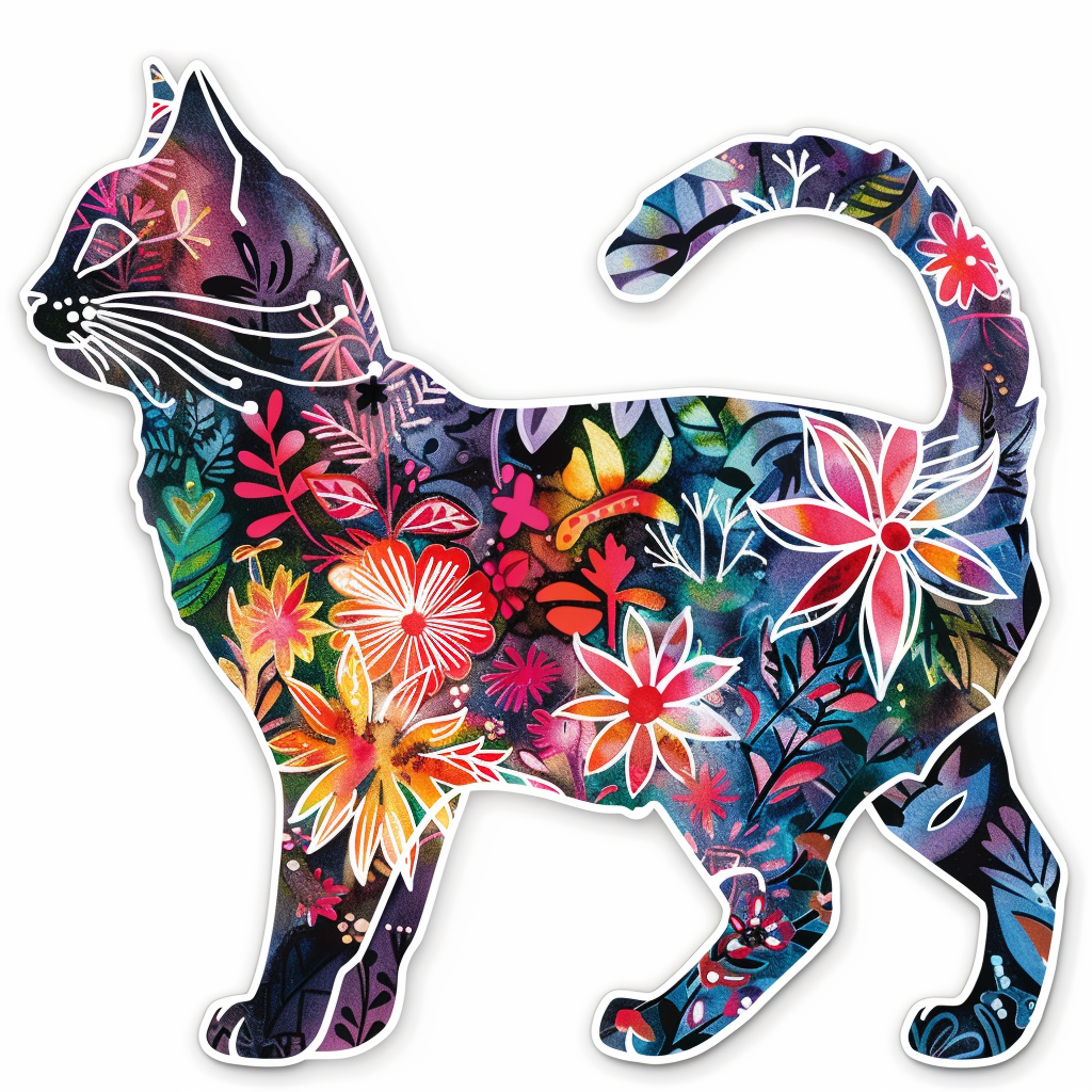 American Shorthair Cat floral majestic Expressive surreal Vinyl Decal Sticker for Car, Laptop, Tumbler and more # F018548