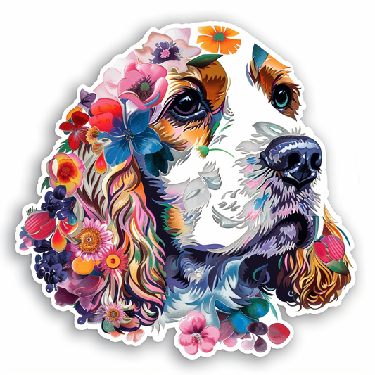 Cocker Spaniel Dog floral majestic Expressive surreal Vinyl Decal Sticker for Car, Laptop, Tumbler and more # F020034-4" x 4"