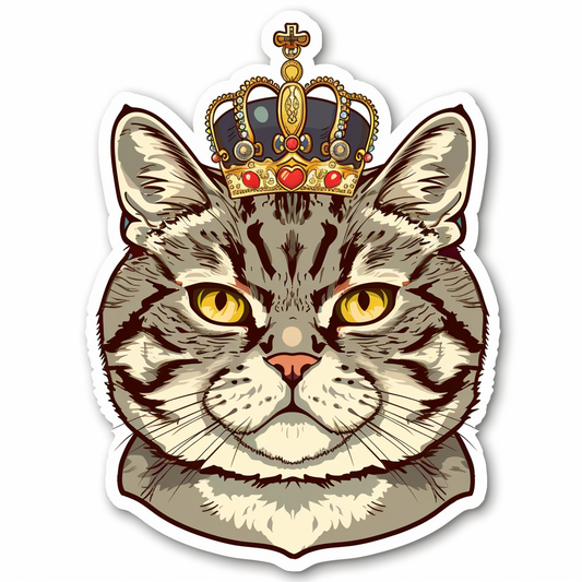 American Shorthair Cat crowned majestic Expressive surreal Vinyl Decal Sticker for Car, Laptop, Tumbler and more # F019829-4" x 4"