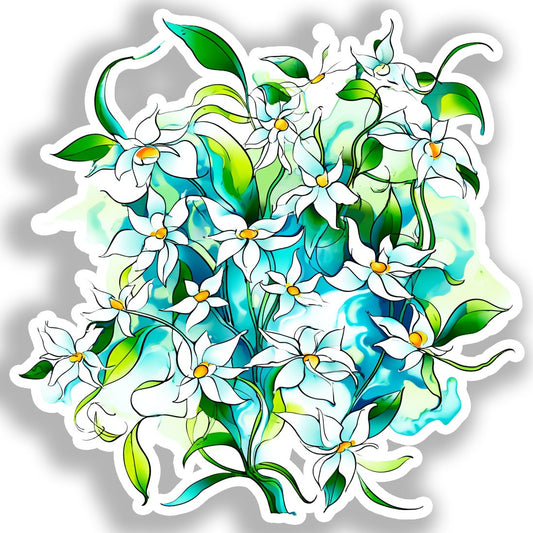 Jasmine Flower Vinyl Decal Sticker for Car, Laptop, Tumbler and more # A019463-4" x 4"