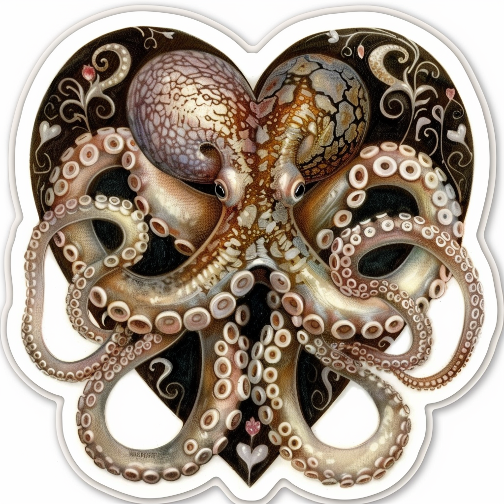 Sticker of a Octopus heartcore majestic Expressive surreal Vinyl Decal Sticker for Car, Laptop, Tumbler and more # F015734