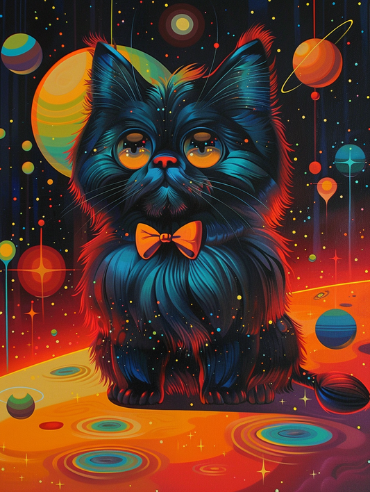 Colorful space Persian cat with a bow tie Expressive surreal Poster # F024708