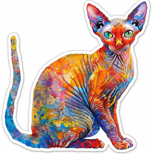 Adorable Cornish Rex Cat Expressive surreal Vinyl Decal Sticker for Car, Laptop, Tumbler and more # F021480-4" x 4"