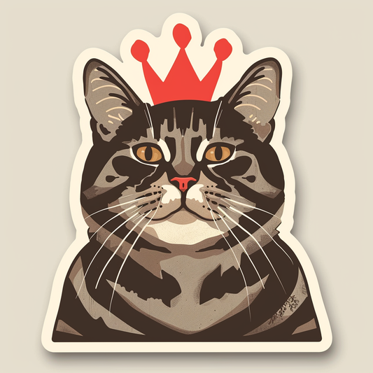 American Shorthair Cat crowned majestic Expressive surreal Vinyl Decal Sticker for Car, Laptop, Tumbler and more # F019830-4" x 4"