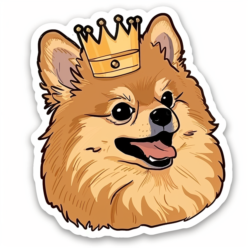 Sticker of a Pomeranian Dog crowned majestic Expressive surreal Vinyl Decal Sticker for Car, Laptop, Tumbler and more # F013301