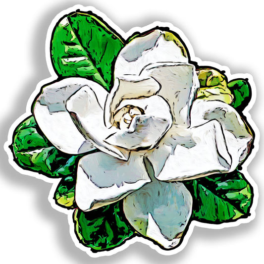 Gardenia Flower Vinyl Decal Sticker for Car, Laptop, Tumbler and more # A019588-4" x 4"