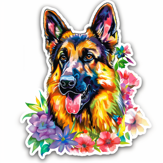 German Shepherd Dog floral Vinyl Decal Sticker for Car, Laptop, Tumbler and more # F011467