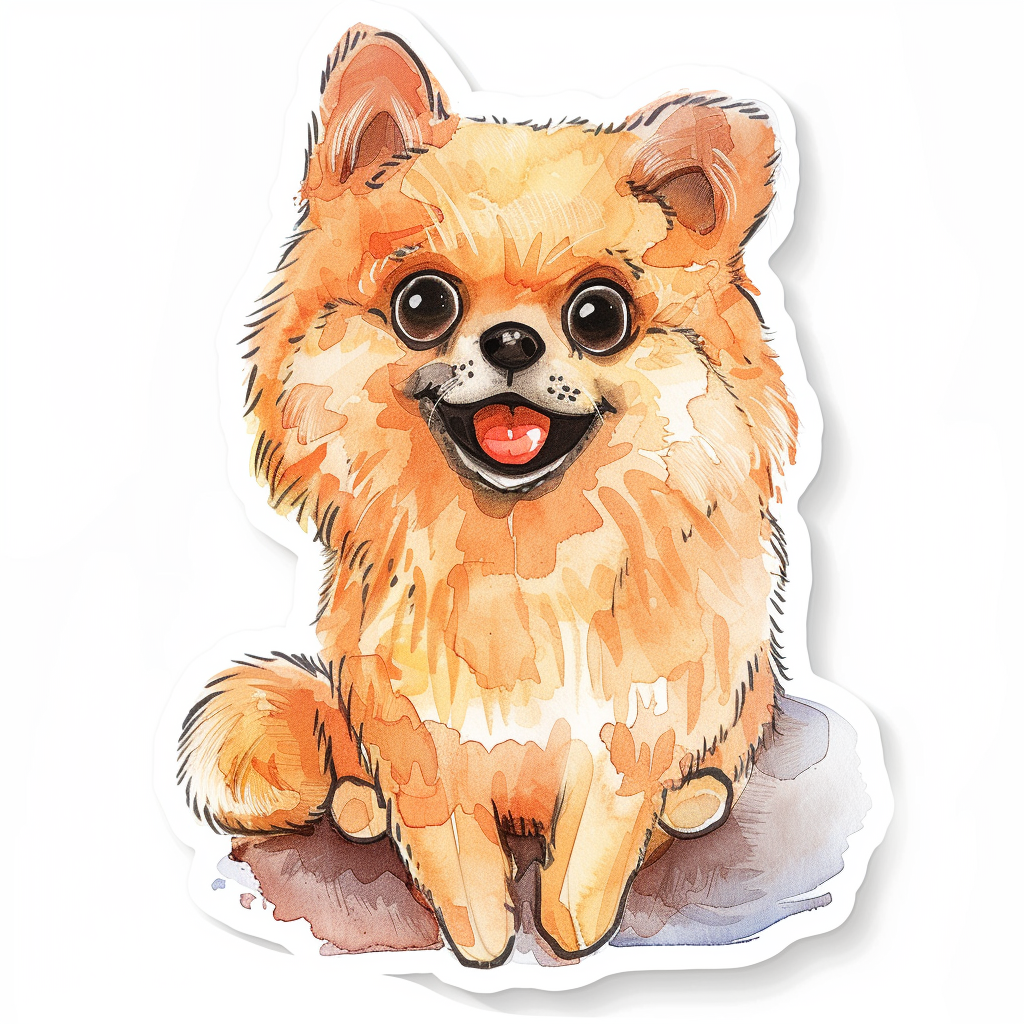 Sticker of a Pomeranian Dog cartoon majestic Expressive surreal Vinyl Decal Sticker for Car, Laptop, Tumbler and more # F013871