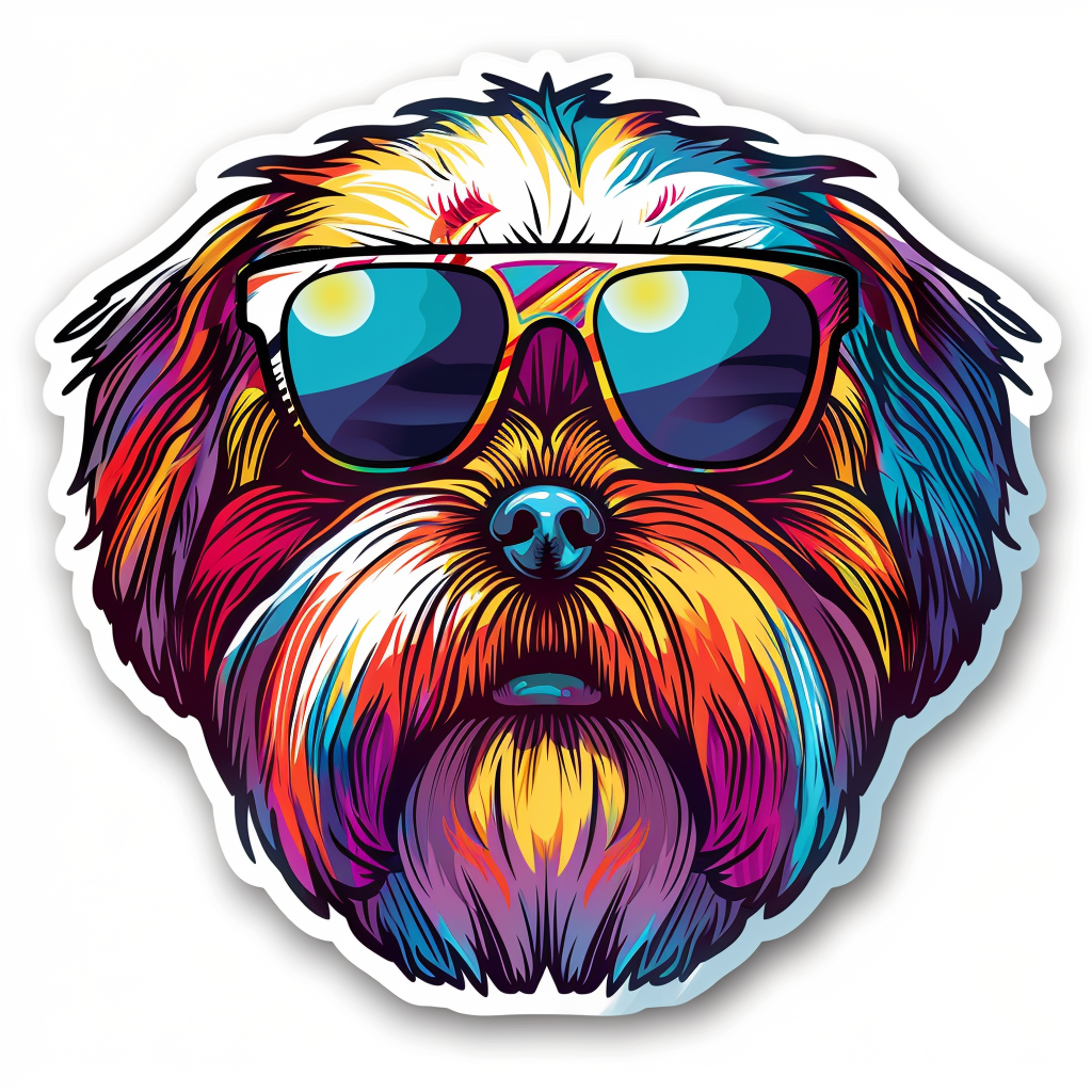 Shih Tzu Dog wearing sunglasses majestic Expressive surreal Vinyl Decal Sticker for Car, Laptop, Tumbler and more # F018729