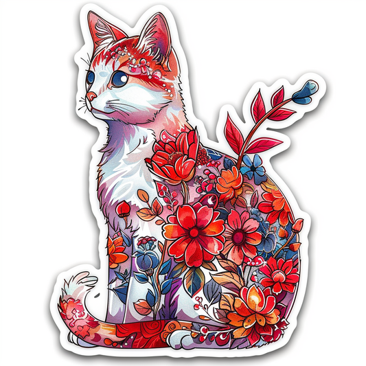 American Shorthair Cat floral majestic Expressive surreal Vinyl Decal Sticker for Car, Laptop, Tumbler and more # F018546