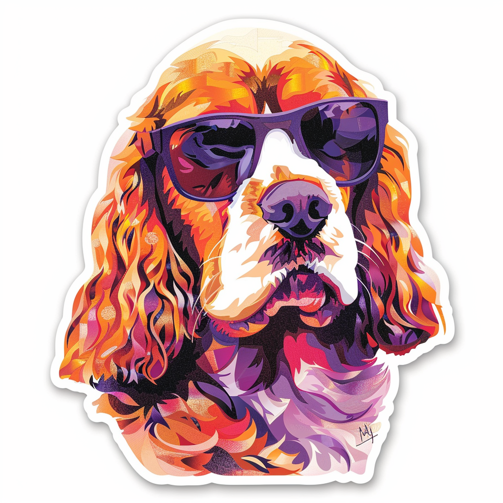 Sticker of a Cocker Spaniel Dog wearing sunglasses Expressive surreal Vinyl Decal Sticker for Car, Laptop, Tumbler and more # F020135