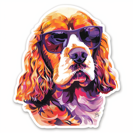 Sticker of a Cocker Spaniel Dog wearing sunglasses Expressive surreal Vinyl Decal Sticker for Car, Laptop, Tumbler and more # F020135