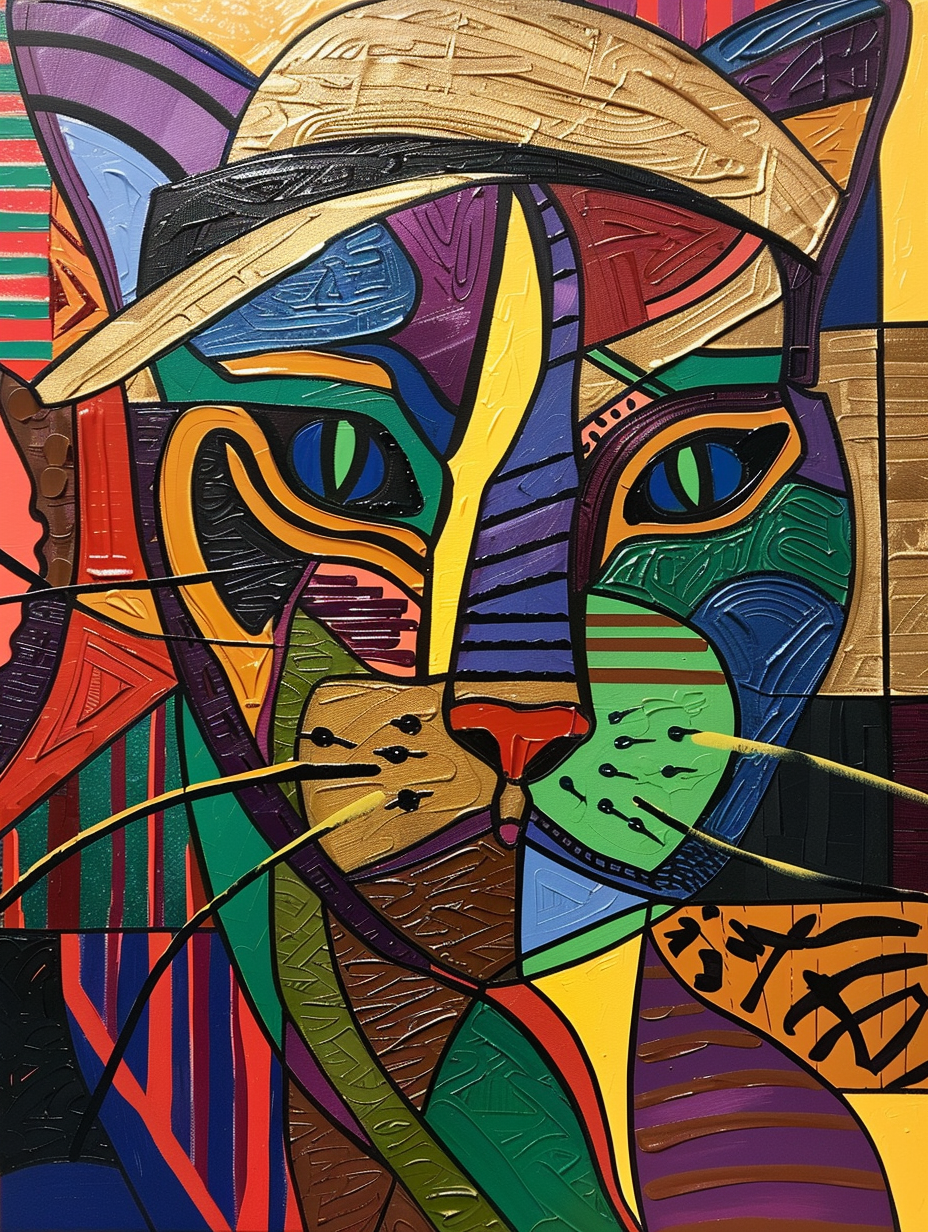 Colorful space Burmese cat with a hat Expressive surreal Poster # F024695