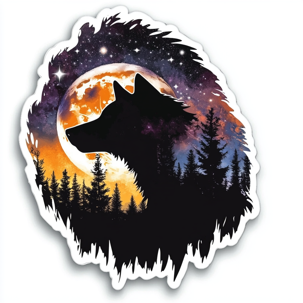 Wolf Moon and Stars Vinyl Decal Sticker for Car, Laptop, Tumbler and more # F025675