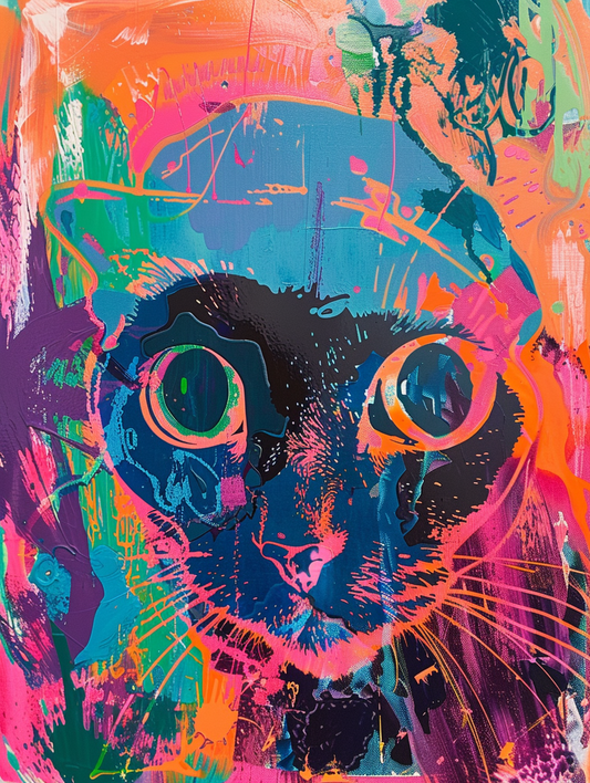 colorful space Russian Blue cat with a hat Expressive surreal Poster # F025229