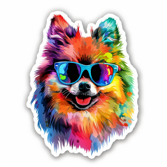 Sticker of a Pomeranian Dog wearing sunglasses majestic Expressive surreal Vinyl Decal Sticker for Car, Laptop, Tumbler and more # F013751