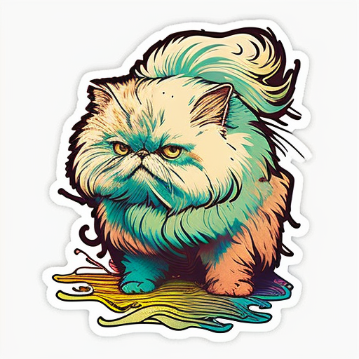 Persian cat with a thick fluffy white Expressive surreal Vinyl Decal Sticker for Car, Laptop, Tumbler and more # F016572