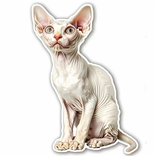 Adorable Cornish Rex Cat Expressive surreal Vinyl Decal Sticker for Car, Laptop, Tumbler and more # F021388-4" x 4"