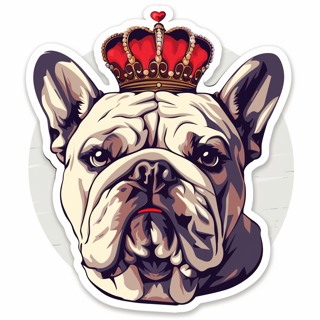 Sticker of a Bulldog Dog crowned majestic Expressive surreal Vinyl Decal Sticker for Car, Laptop, Tumbler and more # F017276
