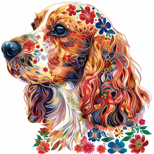 Cocker Spaniel Dog floral majestic Expressive surreal Vinyl Decal Sticker for Car, Laptop, Tumbler and more # F020046-4" x 4"