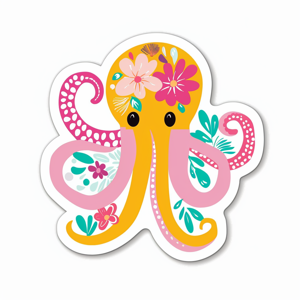 Octopus floral majestic Expressive surreal Vinyl Decal Sticker for Car, Laptop, Tumbler and more # F015580