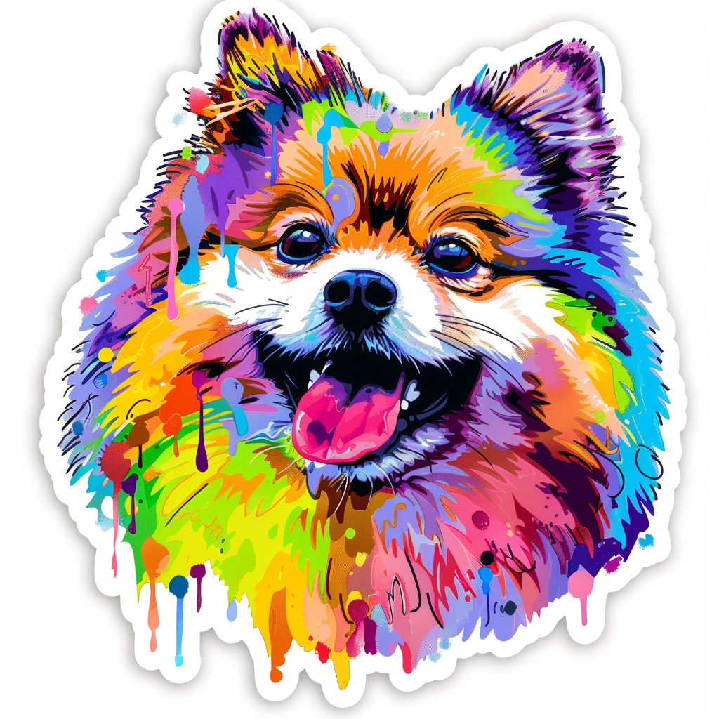 Sticker of a Pomeranian Dog cartoon majestic Expressive surreal Vinyl Decal Sticker for Car, Laptop, Tumbler and more # F013869