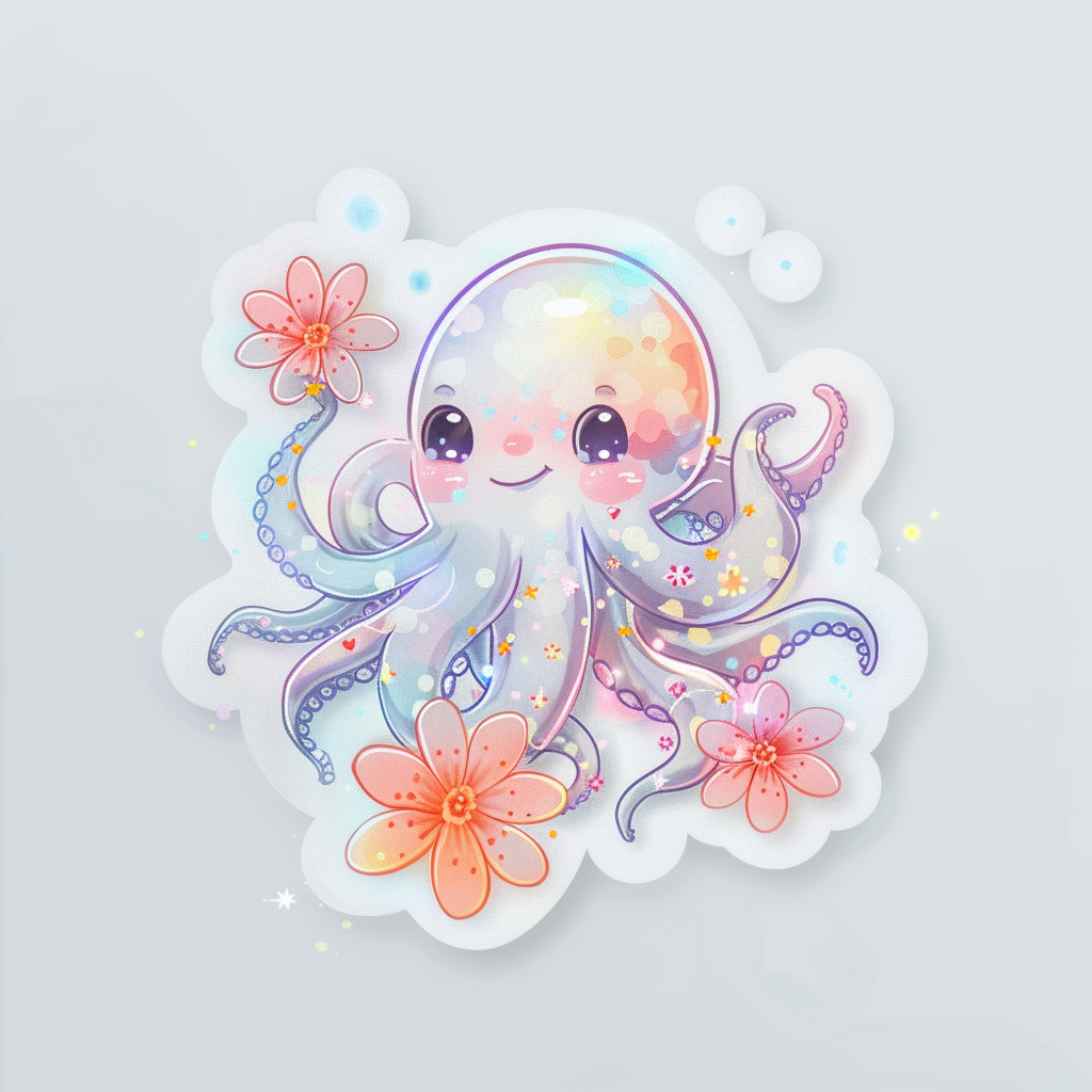Adorable Octopus with chubby cheeks Expressive surreal Vinyl Decal Sticker for Car, Laptop, Tumbler and more # F015964