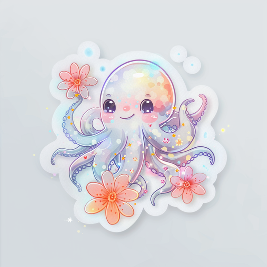 Adorable Octopus with chubby cheeks Expressive surreal Vinyl Decal Sticker for Car, Laptop, Tumbler and more # F015964