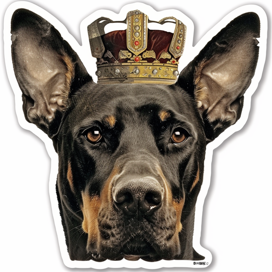 Doberman Pinscher Dog crowned Expressive surreal Vinyl Decal Sticker for Car, Laptop, Tumbler and more # F019339
