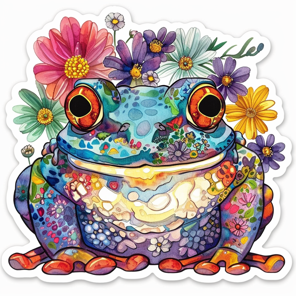 Frog floral majestic Expressive surreal Vinyl Decal Sticker for Car, Laptop, Tumbler and more # F016681