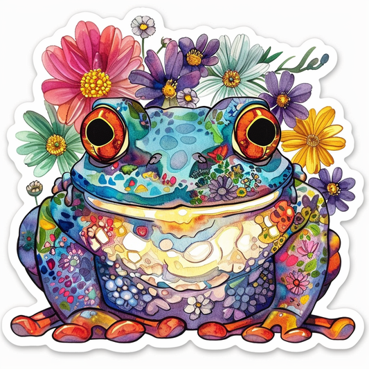 Frog floral majestic Expressive surreal Vinyl Decal Sticker for Car, Laptop, Tumbler and more # F016681