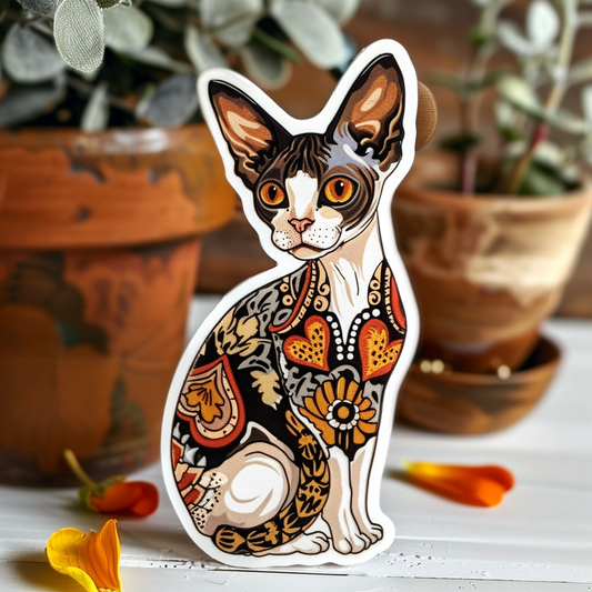 Adorable Cornish Rex Cat Expressive surreal Vinyl Decal Sticker for Car, Laptop, Tumbler and more # F021521-4" x 4"