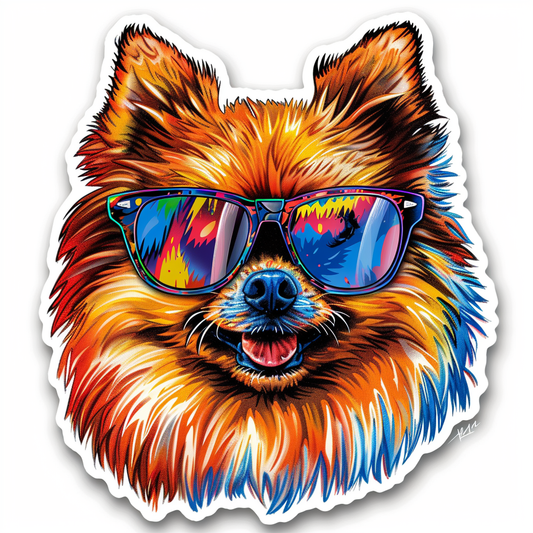 Sticker of a Pomeranian Dog wearing sunglasses majestic Expressive surreal Vinyl Decal Sticker for Car, Laptop, Tumbler and more # F013731