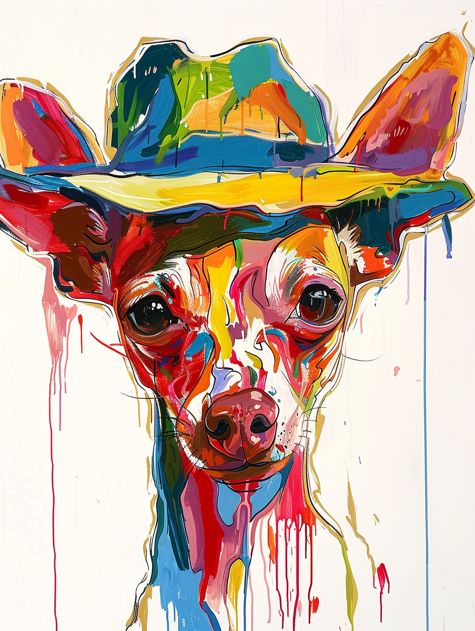 Colorful space Chihuahua dog with a hat Expressive surreal Poster # F025509