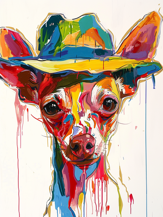 Colorful space Chihuahua dog with a hat Expressive surreal Poster # F025509