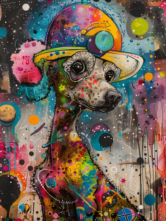 Colorful space Poodle dog with a hat Expressive surreal Poster # F025567