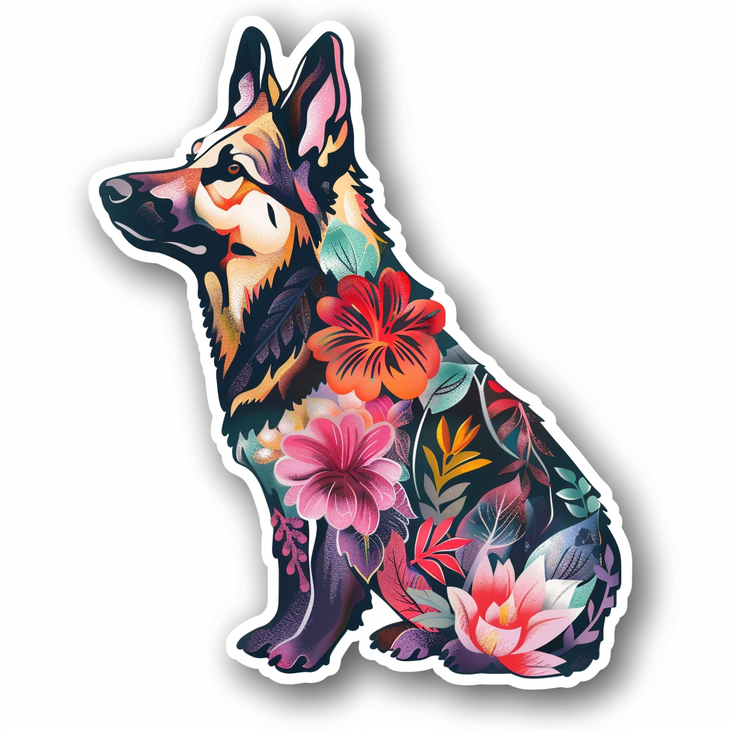 German Shepherd Dog floral Vinyl Decal Sticker for Car, Laptop, Tumbler and more # F011492