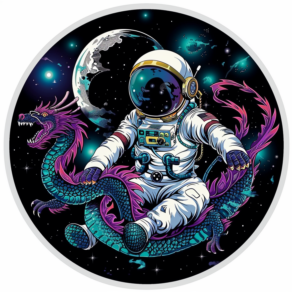 Sticker of a Dragon astronaut majestic Expressive surreal Vinyl Decal Sticker for Car, Laptop, Tumbler and more # F019134