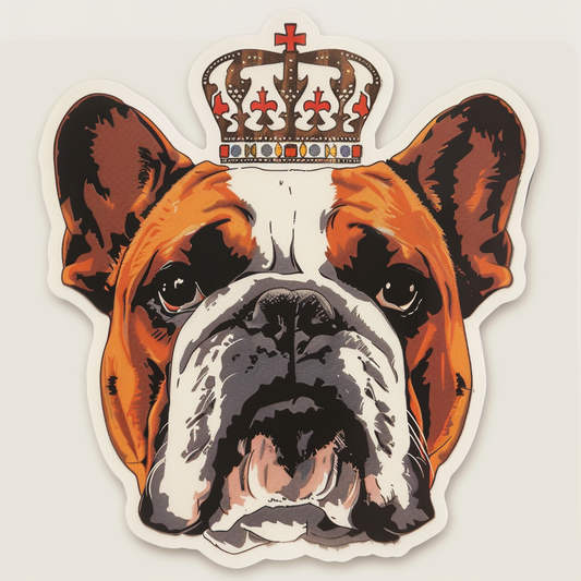 Sticker of a Bulldog Dog crowned majestic Expressive surreal Vinyl Decal Sticker for Car, Laptop, Tumbler and more # F017274