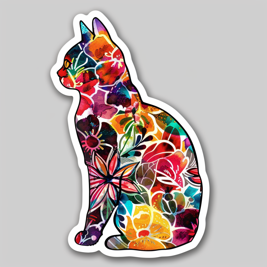 American Shorthair Cat floral majestic Expressive surreal Vinyl Decal Sticker for Car, Laptop, Tumbler and more # F018570