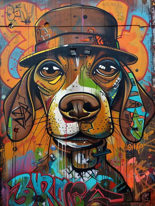 colorful space Beagle dog with a hat Expressive surreal Poster # F025605