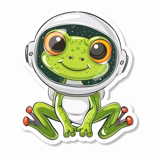 Sticker of a Cute and Adorable Frog full body wearing space suit Expressive surreal Vinyl Decal Sticker for Car, Laptop, Tumbler and more # F016655