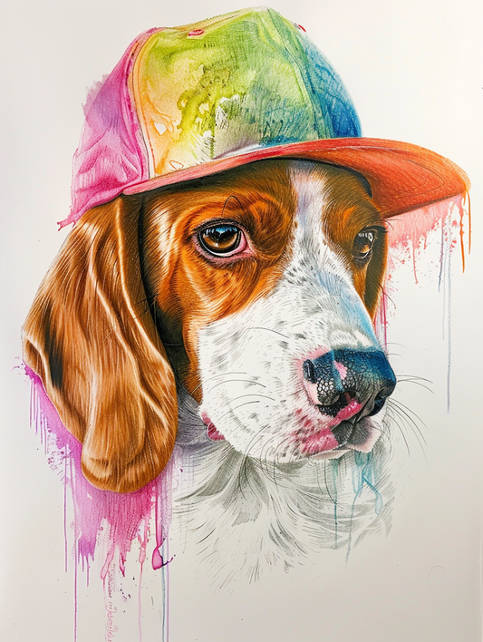colorful space Beagle dog with a hat Expressive surreal Poster # F025654