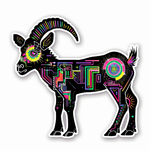 Goat cyber punk majestic Expressive surreal Vinyl Decal Sticker for Car, Laptop, Tumbler and more # F020584-4" x 4"
