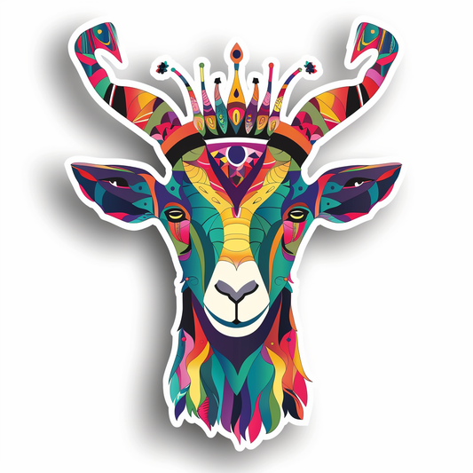 Goat Crowned majestic Expressive surreal Vinyl Decal Sticker for Car, Laptop, Tumbler and more # F020553-4" x 4"