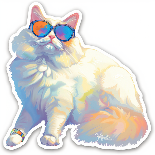 Adorable Turkish Angora Cat  Vinyl Decal Sticker for Car, Laptop, Tumbler and more # F020783-4" x 4"